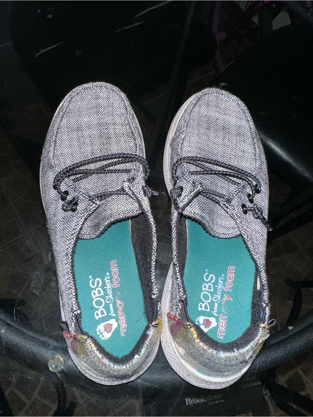 Skechers BOBS Women’s Gray Slip-On Sneakers with Teal Insole